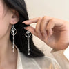 Women's S925 Sterling Silver Geometric Zircon Long Tassel Earrings Light Luxury Fashion Dangle Earrings