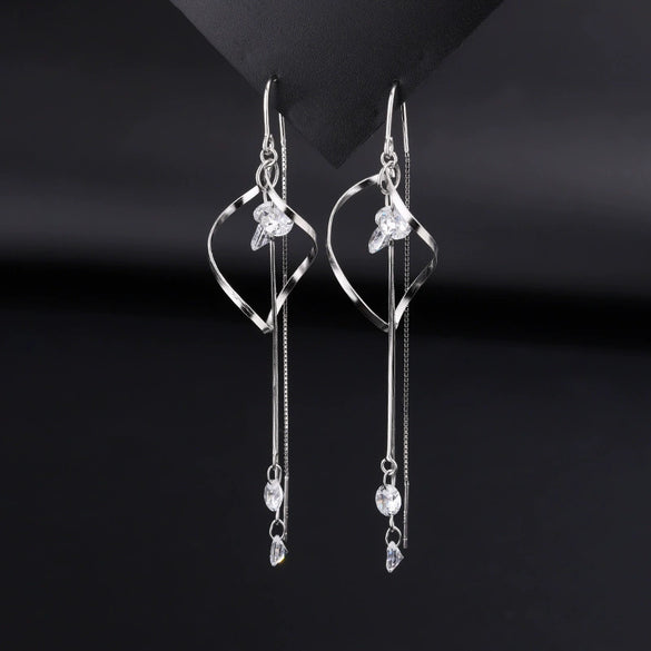 Women's S925 Sterling Silver Geometric Zircon Long Tassel Earrings Light Luxury Fashion Dangle Earrings