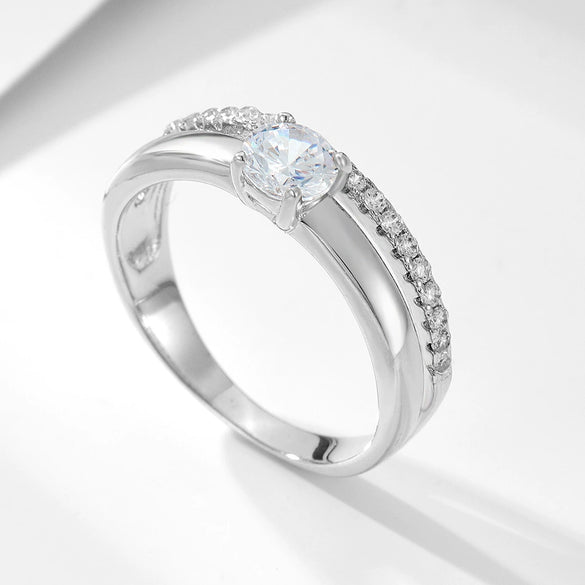 Women's S925 Sterling Silver Geometric Zircon Ring Set With Diamonds