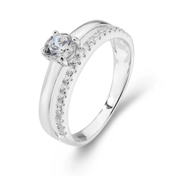 Women's S925 Sterling Silver Geometric Zircon Ring Set With Diamonds