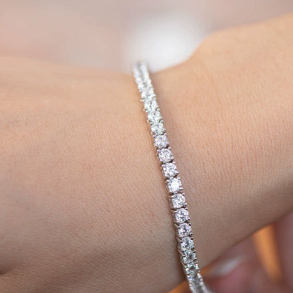 Women's S925 Sterling Silver Geometric Zircon Tennis Chain Bracelet Set With Diamonds