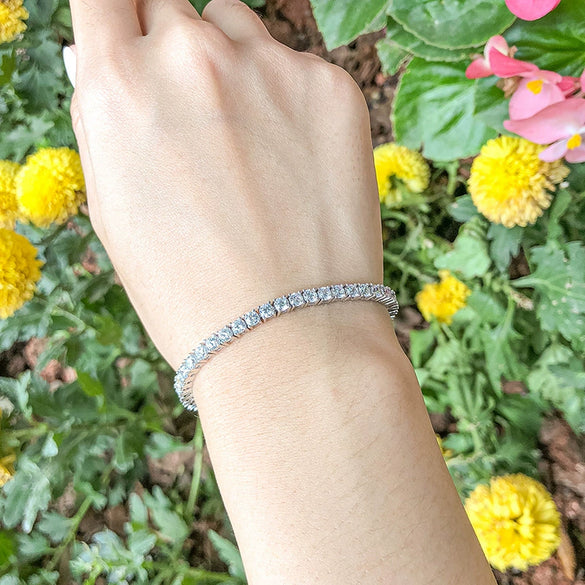 Women's S925 Sterling Silver Geometric Zircon Tennis Chain Bracelet Set With Diamonds