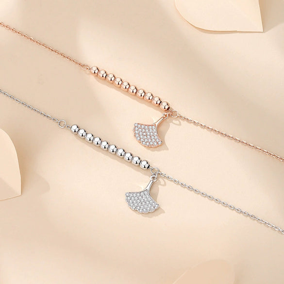 Women's S925 Sterling Silver Ginkgo Leaf Bracelet Electroplated