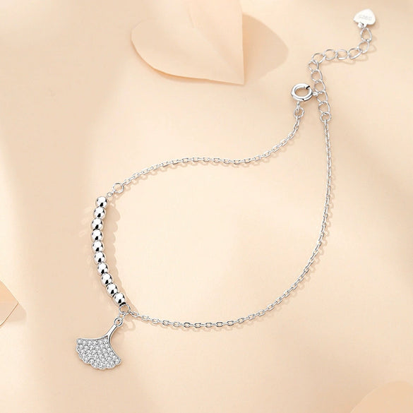 Women's S925 Sterling Silver Ginkgo Leaf Bracelet Electroplated