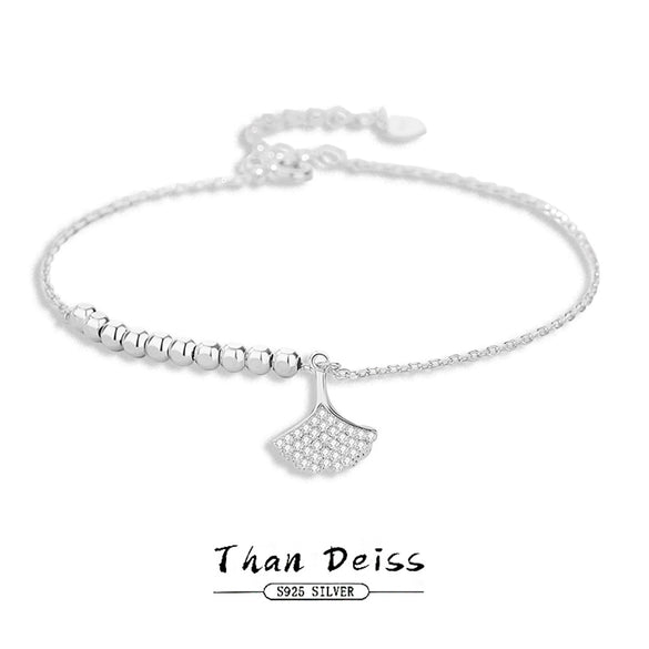 Women's S925 Sterling Silver Ginkgo Leaf Bracelet Electroplated