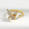 Women's S925 Sterling Silver Gold Tone Butterfly Rotating Ring Adjustable Open Ring Electroplated Anxiety Relief Ring