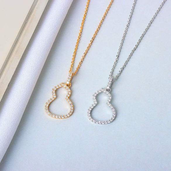 Women's S925 Sterling Silver Gourd Pendant Necklace With Mixed Gem Inlay Hollow Cross Chain Electroplated Clavicle Necklace Gift