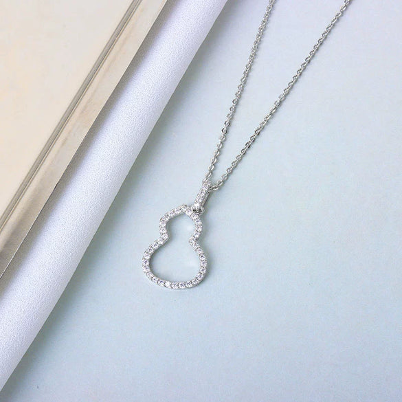 Women's S925 Sterling Silver Gourd Pendant Necklace With Mixed Gem Inlay Hollow Cross Chain Electroplated Clavicle Necklace Gift