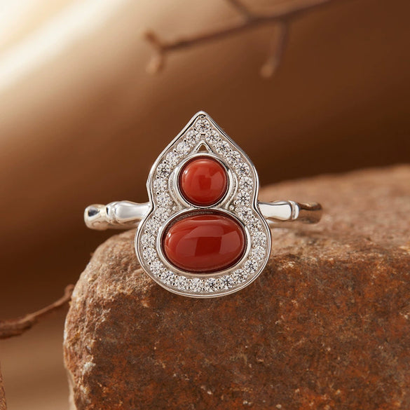Women's S925 Sterling Silver Gourd Shaped Colored Gemstone Ring Set With Gems