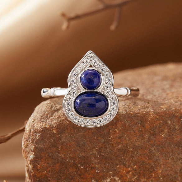 Women's S925 Sterling Silver Gourd Shaped Colored Gemstone Ring Set With Gems