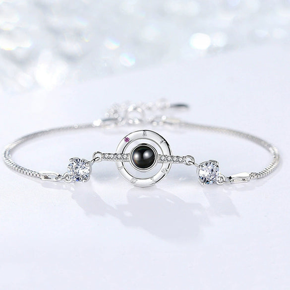 Women's S925 Sterling Silver Heart Bracelet With Diamond Accent Simple Love Memory Bracelet Romantic Gift