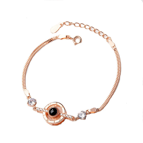 Women's S925 Sterling Silver Heart Bracelet With Diamond Accent Simple Love Memory Bracelet Romantic Gift