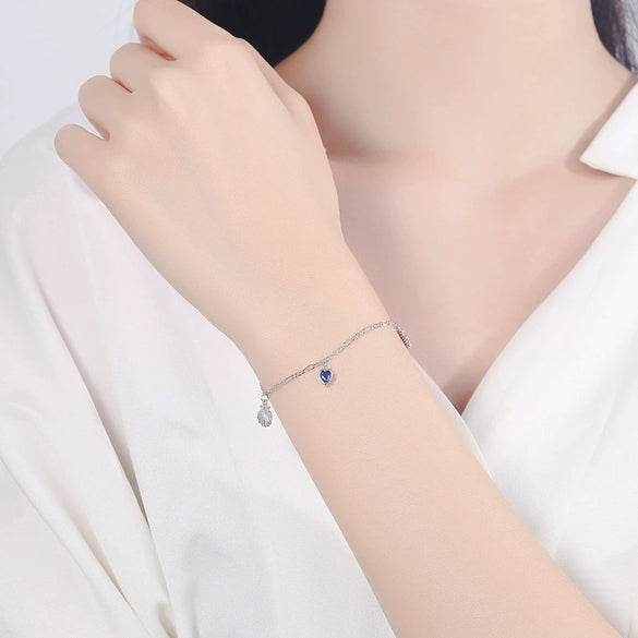 Women's S925 Sterling Silver Heart Peach Pattern Electroplated Bracelet