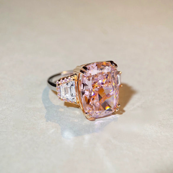 Women's S925 Sterling Silver Heart Ring With High Carbon Diamond And Geometric Style Electroplated