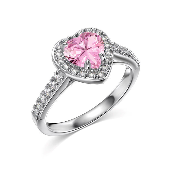 Women's S925 Sterling Silver Heart Shape Ring With Pink Love Zircon Design And Electroplating Treatment