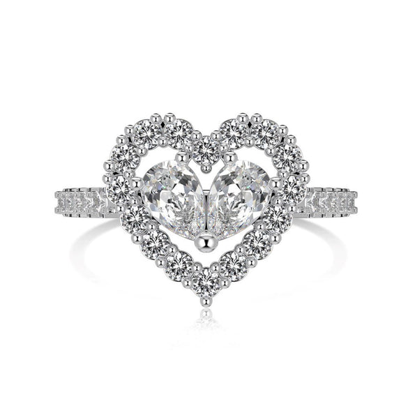 Women's S925 Sterling Silver Heart Shape Ring With Pink Love Zircon Design And Electroplating Treatment
