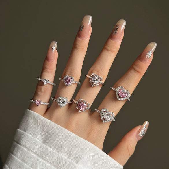 Women's S925 Sterling Silver Heart Shape Ring With Pink Love Zircon Design And Electroplating Treatment