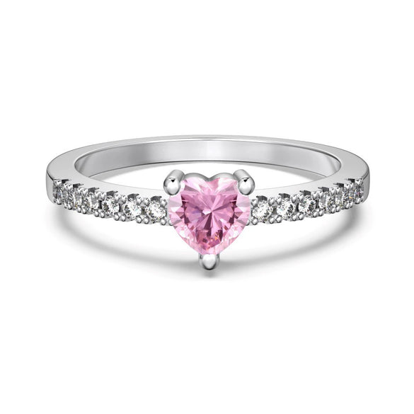 Women's S925 Sterling Silver Heart Shape Ring With Pink Love Zircon Design And Electroplating Treatment
