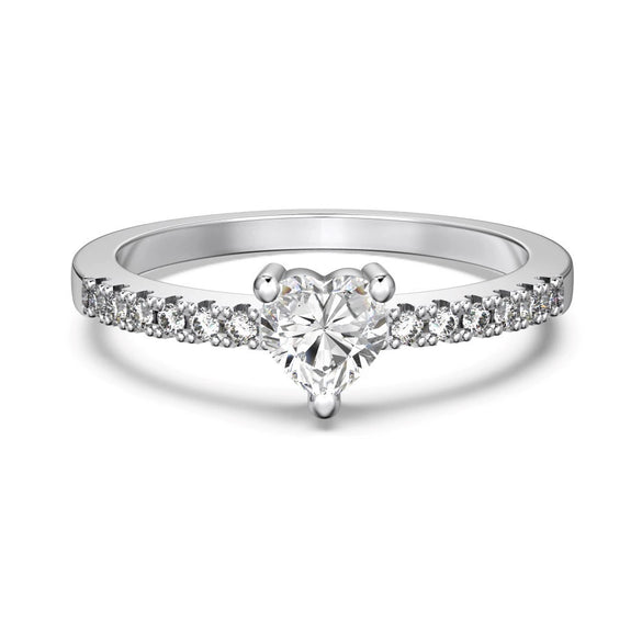 Women's S925 Sterling Silver Heart Shaped Zircon Ring Fashion Sweet Style Electroplated