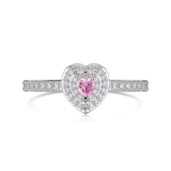 Women's S925 Sterling Silver Heart Shaped Zircon Ring Fashion Sweet Style Electroplated