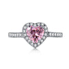 Women's S925 Sterling Silver Heart Shaped Zircon Ring Fashion Sweet Style Electroplated