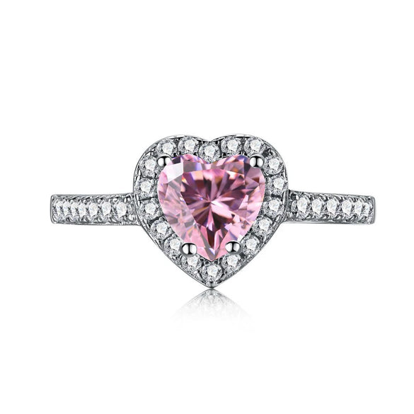 Women's S925 Sterling Silver Heart Shaped Zircon Ring Fashion Sweet Style Electroplated