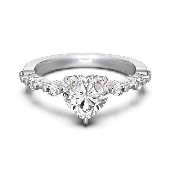Women's S925 Sterling Silver Heart Shaped Zircon Ring Fashion Sweet Style Electroplated