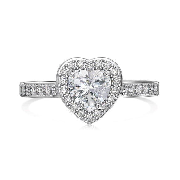 Women's S925 Sterling Silver Heart Shaped Zircon Ring Fashion Sweet Style Electroplated
