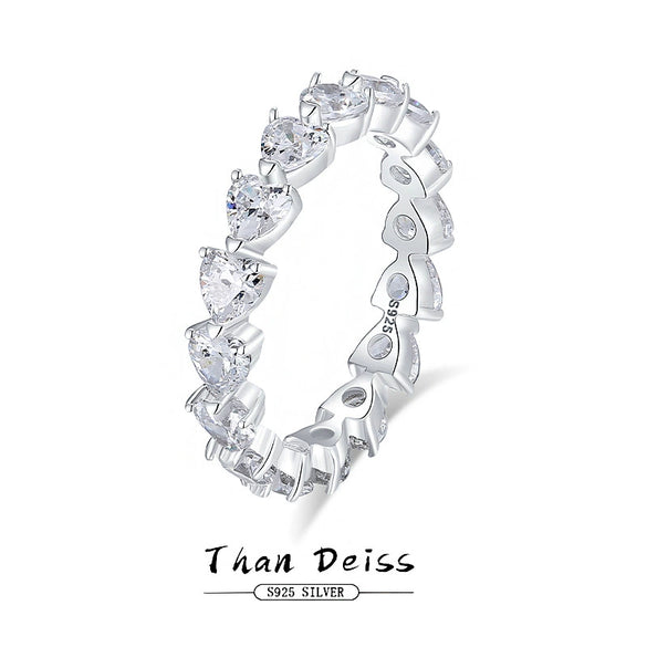 Women's S925 Sterling Silver Heartshaped Diamond Ring Simple Geometric Stacking Ring