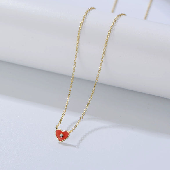 Women's S925 Sterling Silver Heartshaped Epoxy Pendant Clavicle Chain Necklace