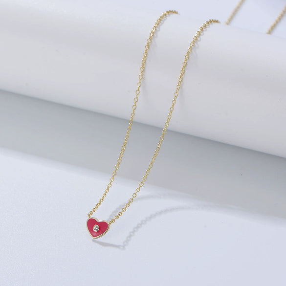 Women's S925 Sterling Silver Heartshaped Epoxy Pendant Clavicle Chain Necklace
