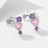 Women's S925 Sterling Silver Heartshaped Pink Zircon Earrings With Diamond Design