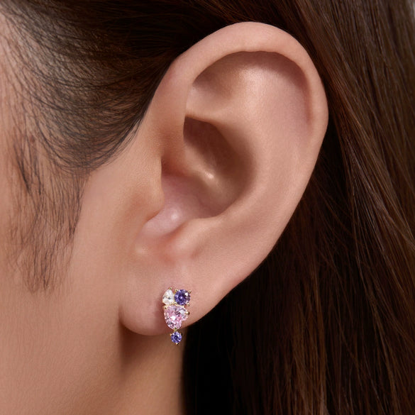 Women's S925 Sterling Silver Heartshaped Pink Zircon Earrings With Diamond Design