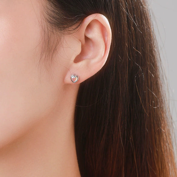 Women's S925 Sterling Silver Heartshaped Ring Earrings With Love Water Drops Bell Pattern And Inlay Design