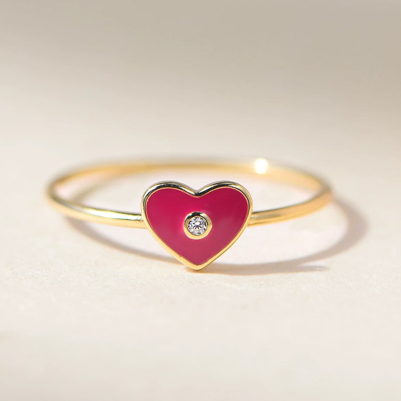 Women's S925 Sterling Silver Heartshaped Ring With Diamond And Glue Design