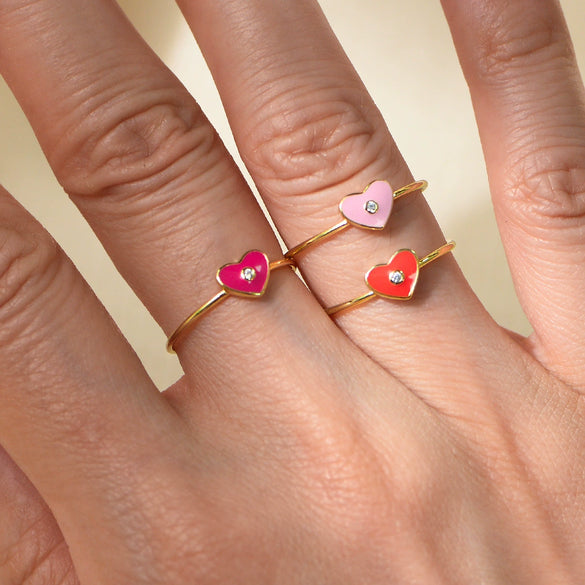 Women's S925 Sterling Silver Heartshaped Ring With Diamond And Glue Design