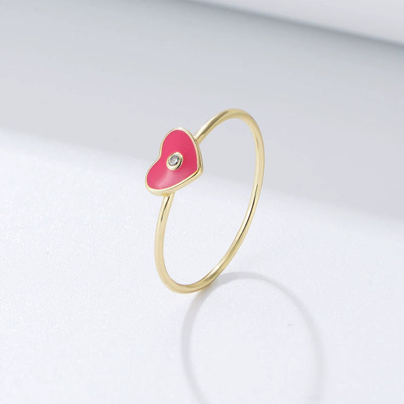 Women's S925 Sterling Silver Heartshaped Ring With Diamond And Glue Design