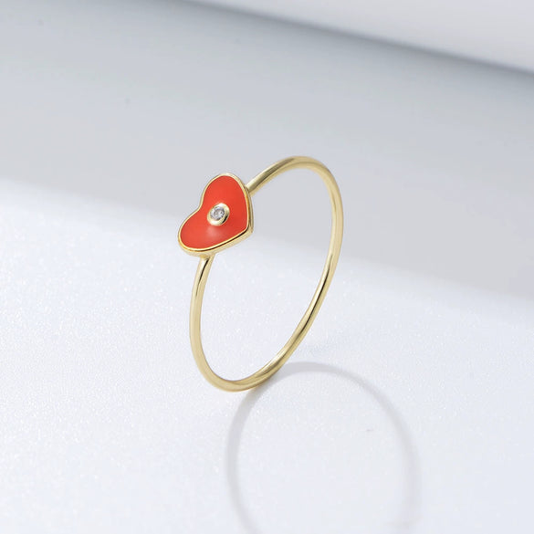 Women's S925 Sterling Silver Heartshaped Ring With Diamond And Glue Design