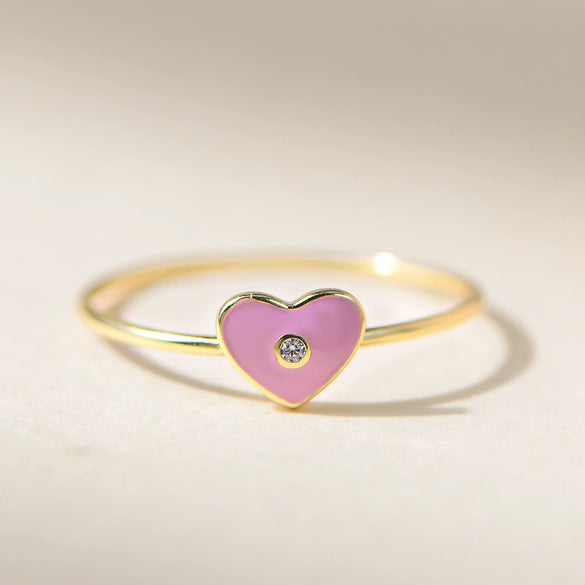 Women's S925 Sterling Silver Heartshaped Ring With Diamond And Glue Design