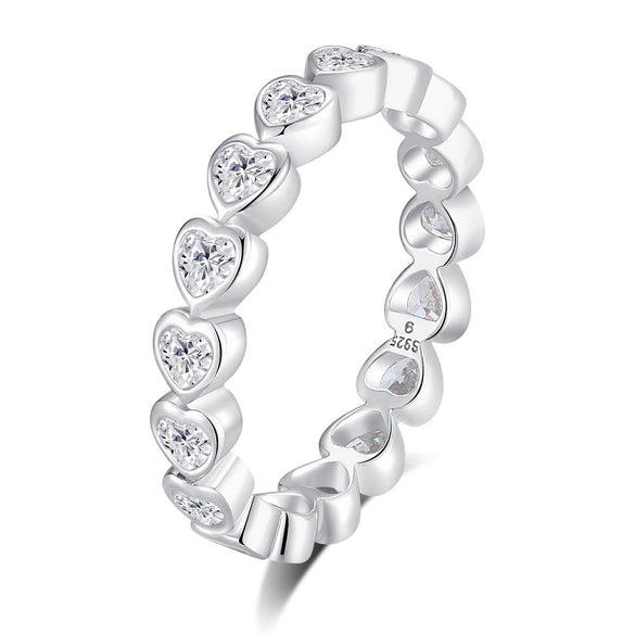 Women's S925 Sterling Silver Heartshaped Ring With Zircon And Simple Style