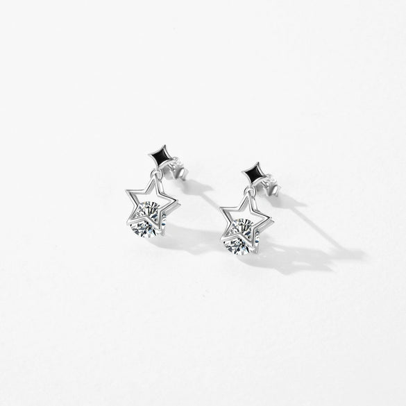 Women's S925 Sterling Silver Hollow Star Diamond Earrings Simple Exquisite