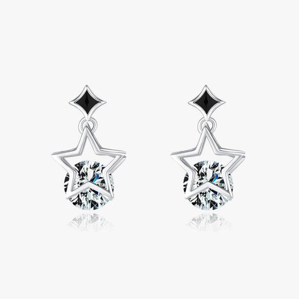 Women's S925 Sterling Silver Hollow Star Diamond Earrings Simple Exquisite