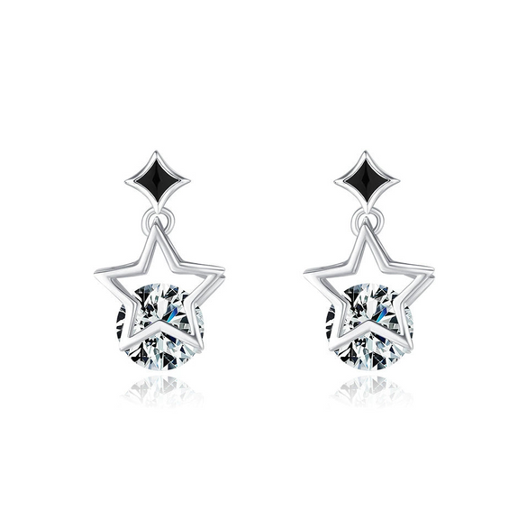Women's S925 Sterling Silver Hollow Star Diamond Earrings Simple Exquisite