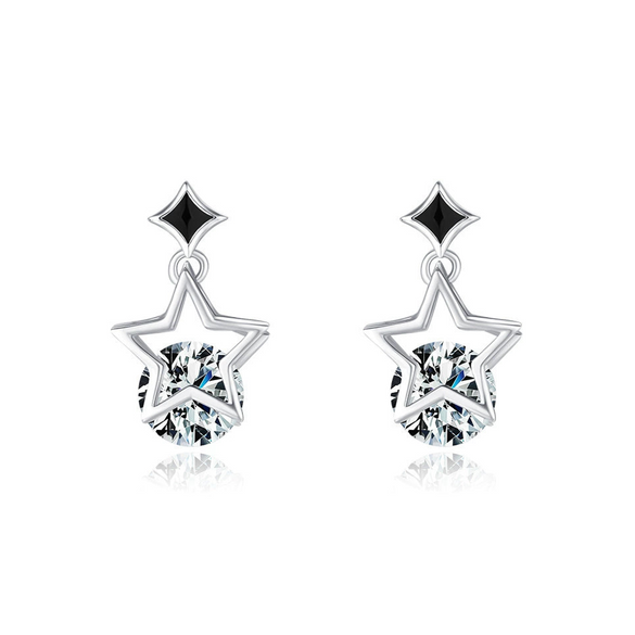 Women's S925 Sterling Silver Hollow Star Diamond Earrings Simple Exquisite