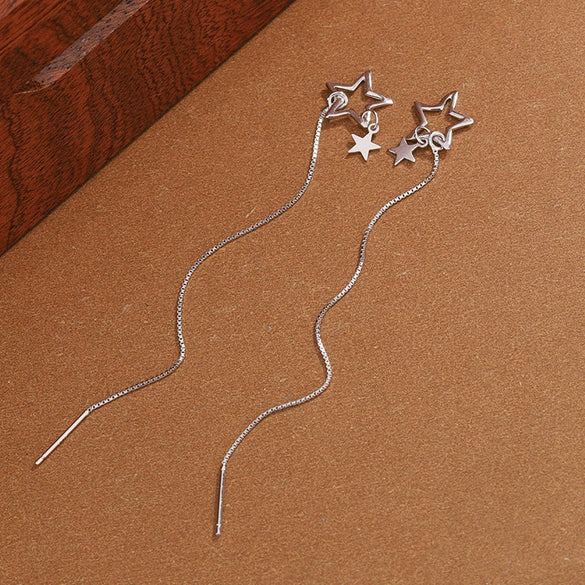 Women's S925 Sterling Silver Hollow Star Long Tassel Earrings Simple Elegant Statement Drop Earrings