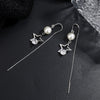 Women's S925 Sterling Silver Hollow Star Pearl Tassel Ear Line Earrings Light Luxury Long Dangle Earrings