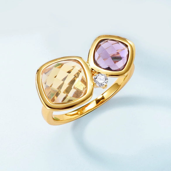 Women's S925 Sterling Silver Inlaid Color Zircon Geometric Ring