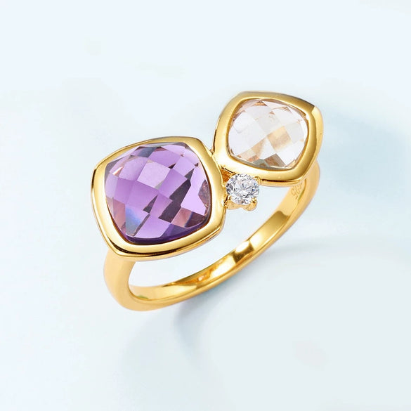 Women's S925 Sterling Silver Inlaid Color Zircon Geometric Ring