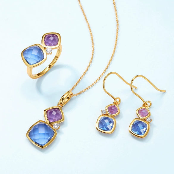 Women's S925 Sterling Silver Inlaid Color Zircon Geometric Ring