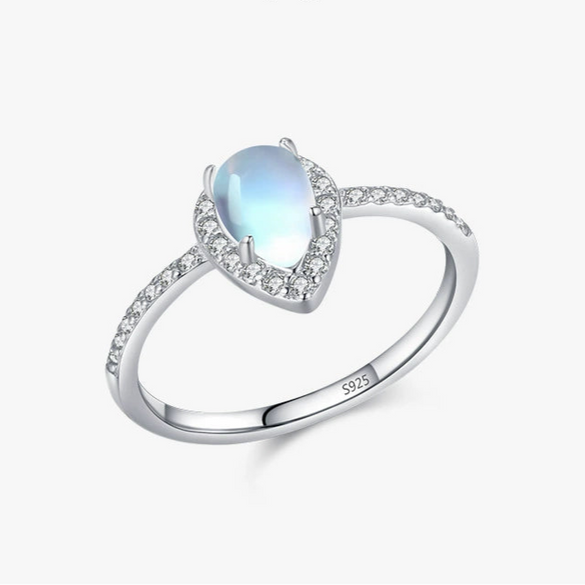 Women's S925 Sterling Silver Inlaid Moonstone Ring With Geometric Design